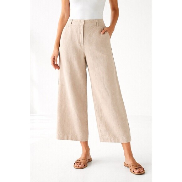 Worthington Pants - Linen Wide Leg Crop Pants Beige High Rise Summer Minimalist Women M